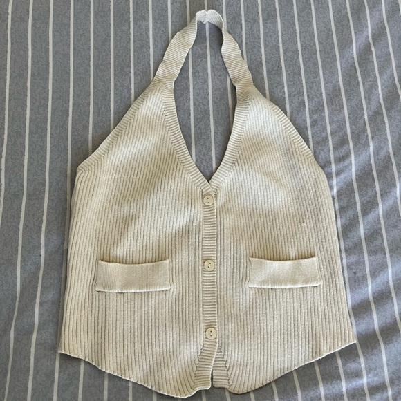 Fashion Nova Tops - Fashion Nova Cream Ribbed Halter Button-Up Crop